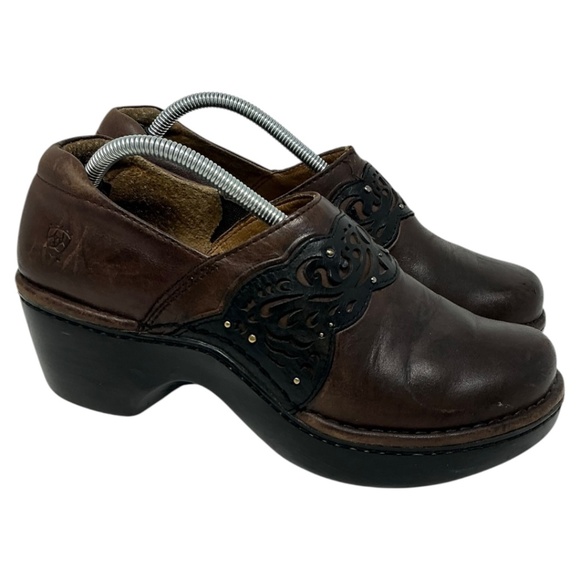 Ariat Tambour Brown Clogs Distress - Picture 1 of 13